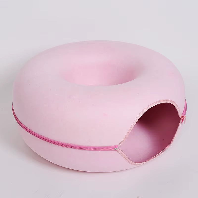 Donut Cat Bed & Tunnel Toy – 2-in-1 Cat Tunnel Bed, Interactive Play & Cozy Sleeping Nest for Cats