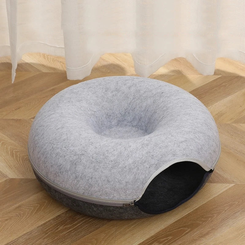 Donut Cat Bed & Tunnel Toy – 2-in-1 Cat Tunnel Bed, Interactive Play & Cozy Sleeping Nest for Cats