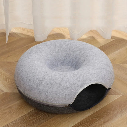 Donut Cat Bed & Tunnel Toy – 2-in-1 Cat Tunnel Bed, Interactive Play & Cozy Sleeping Nest for Cats