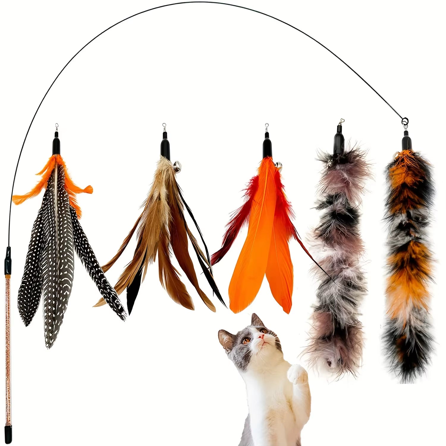 Cat Toy Feather Refills 6 PCS – Natural Bird Feather Replacement for Cat Wand, Interactive Toy for Indoor Cats