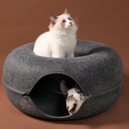 Donut Cat Bed & Tunnel Toy – 2-in-1 Cat Tunnel Bed, Interactive Play & Cozy Sleeping Nest for Cats