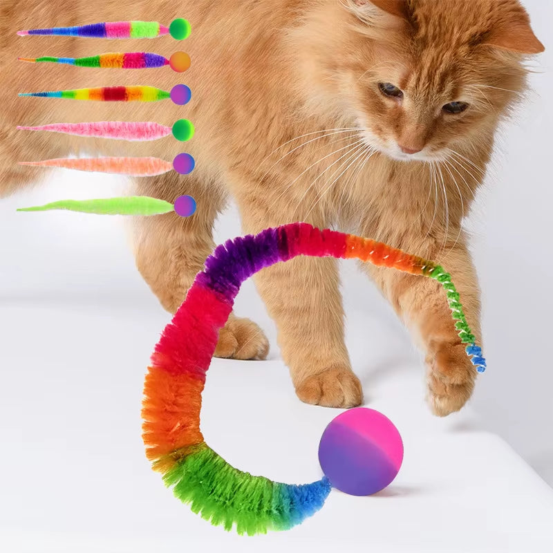 Cat Interactive Toys Caterpillar Elastic Ball Cat Toy Rainbow Worm Bouncing Ball Pet Supplies Puzzle Teasing Cat Interactive Toy
