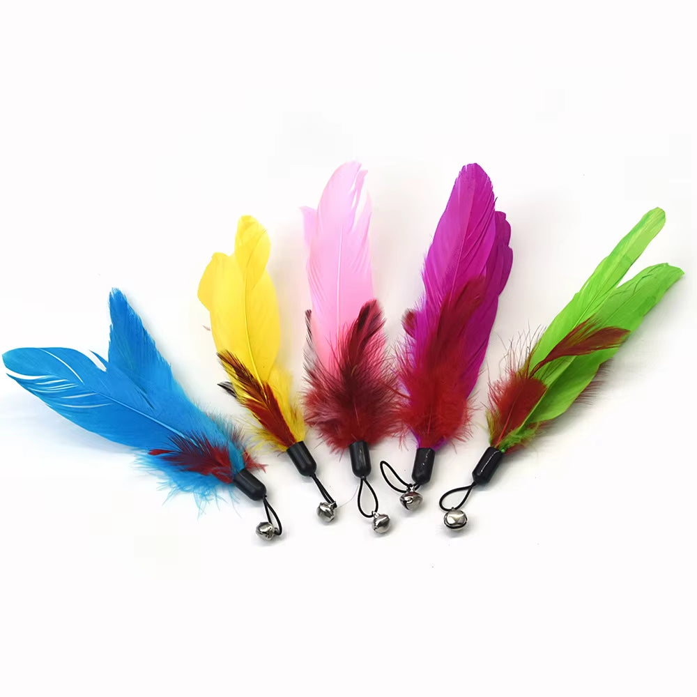 Funny Cat Interactive Toys Feather Teaser Stick Retractable Three Section Fishing Rod Colorful Plush with Bells Pet Supplies
