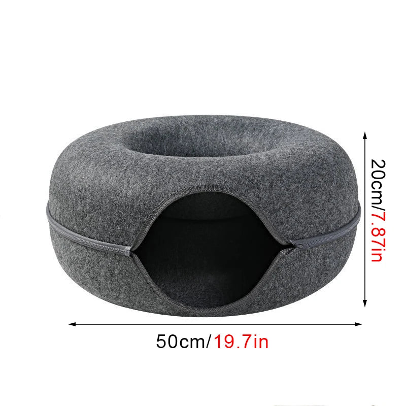 Donut Cat Bed & Tunnel Toy – 2-in-1 Cat Tunnel Bed, Interactive Play & Cozy Sleeping Nest for Cats