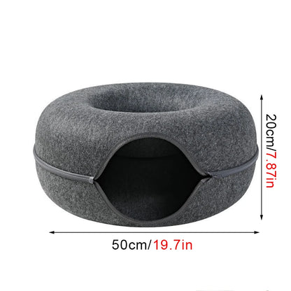 Donut Cat Bed & Tunnel Toy – 2-in-1 Cat Tunnel Bed, Interactive Play & Cozy Sleeping Nest for Cats