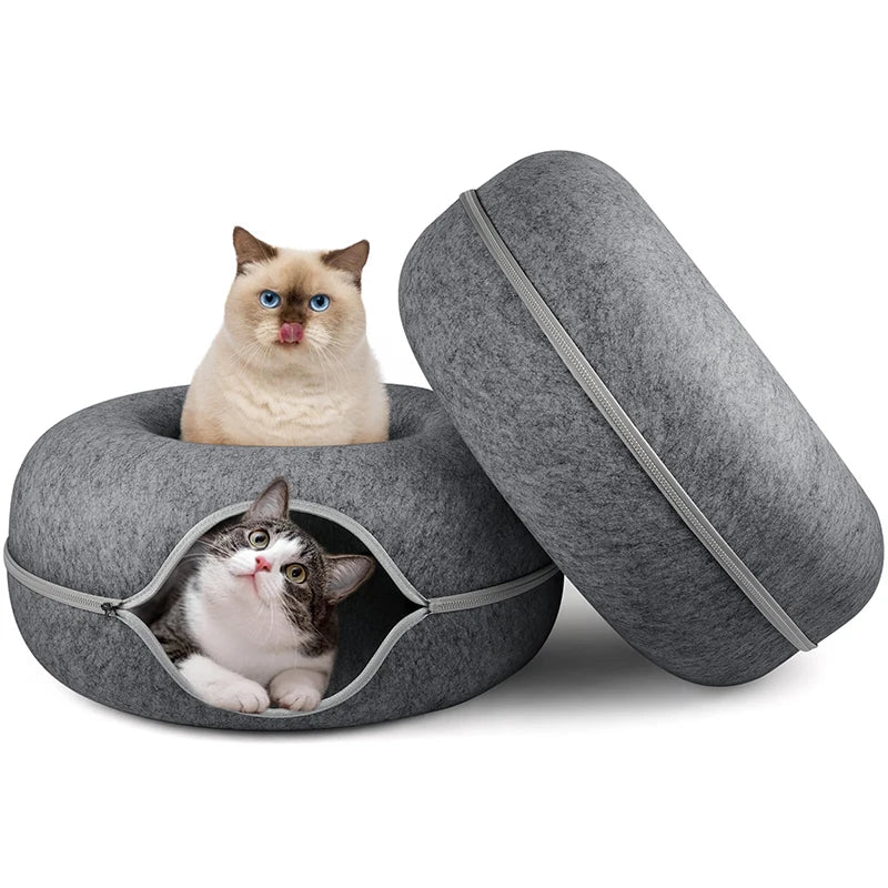 Donut Cat Bed & Tunnel Toy – 2-in-1 Cat Tunnel Bed, Interactive Play & Cozy Sleeping Nest for Cats