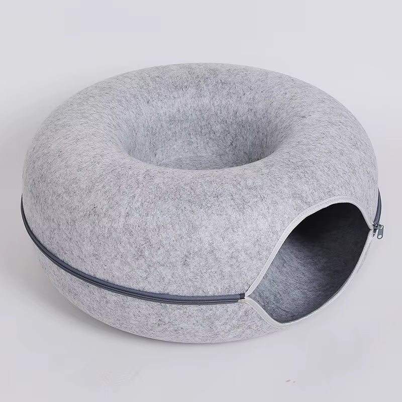 Donut Cat Bed & Tunnel Toy – 2-in-1 Cat Tunnel Bed, Interactive Play & Cozy Sleeping Nest for Cats