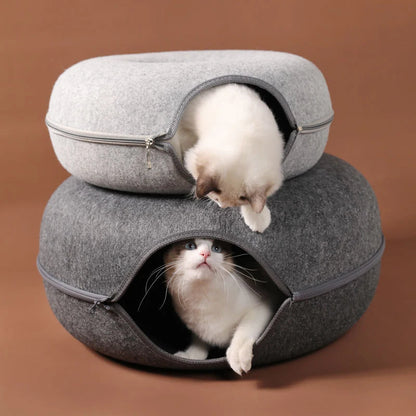 Donut Cat Bed & Tunnel Toy – 2-in-1 Cat Tunnel Bed, Interactive Play & Cozy Sleeping Nest for Cats