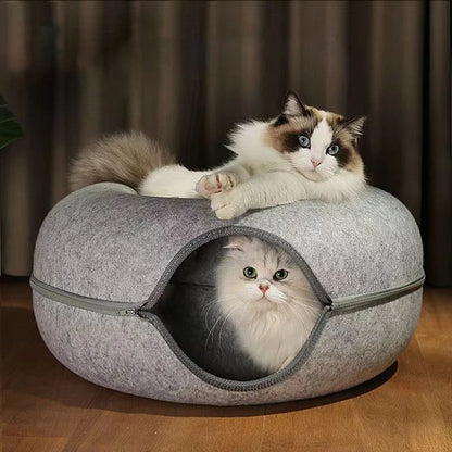 Donut Cat Bed & Tunnel Toy – 2-in-1 Cat Tunnel Bed, Interactive Play & Cozy Sleeping Nest for Cats