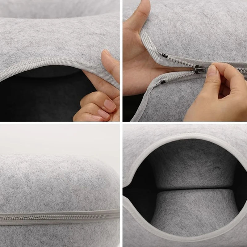 Donut Cat Bed & Tunnel Toy – 2-in-1 Cat Tunnel Bed, Interactive Play & Cozy Sleeping Nest for Cats
