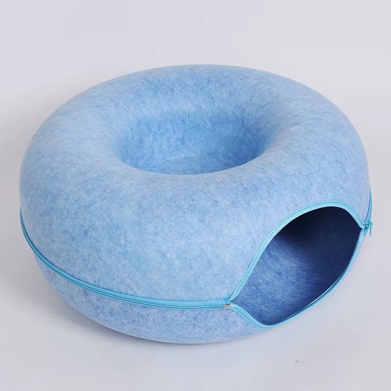 Donut Cat Bed & Tunnel Toy – 2-in-1 Cat Tunnel Bed, Interactive Play & Cozy Sleeping Nest for Cats