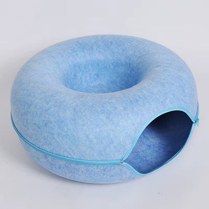 Donut Cat Bed & Tunnel Toy – 2-in-1 Cat Tunnel Bed, Interactive Play & Cozy Sleeping Nest for Cats