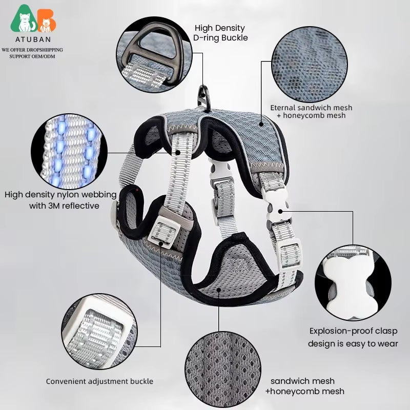 Escape Proof Cat Harness and Leash – Adjustable Reflective Cat Harness for Small & Large Cats, Safe Walking Vest