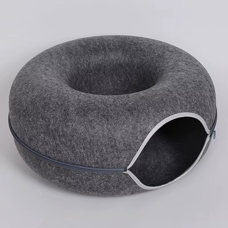 Donut Cat Bed & Tunnel Toy – 2-in-1 Cat Tunnel Bed, Interactive Play & Cozy Sleeping Nest for Cats