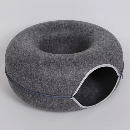 Donut Cat Bed & Tunnel Toy – 2-in-1 Cat Tunnel Bed, Interactive Play & Cozy Sleeping Nest for Cats