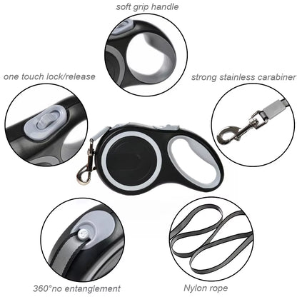 Long Strong Pet Leash for Large Dogs Durable Nylon Retractable Big Dog Walking Leash Leads Automatic Extending Dog Leash Rope