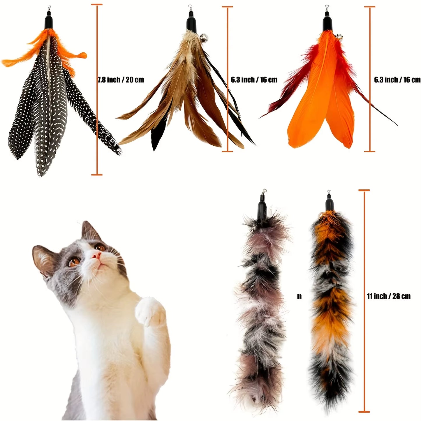 Cat Toy Feather Refills 6 PCS – Natural Bird Feather Replacement for Cat Wand, Interactive Toy for Indoor Cats