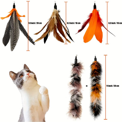 Cat Toy Feather Refills 6 PCS – Natural Bird Feather Replacement for Cat Wand, Interactive Toy for Indoor Cats