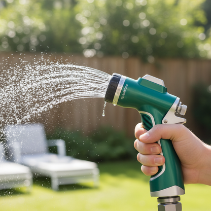 Dog Wash Sprayer Nozzle – close-up of green nozzle with soap dispenser dial and fan spray